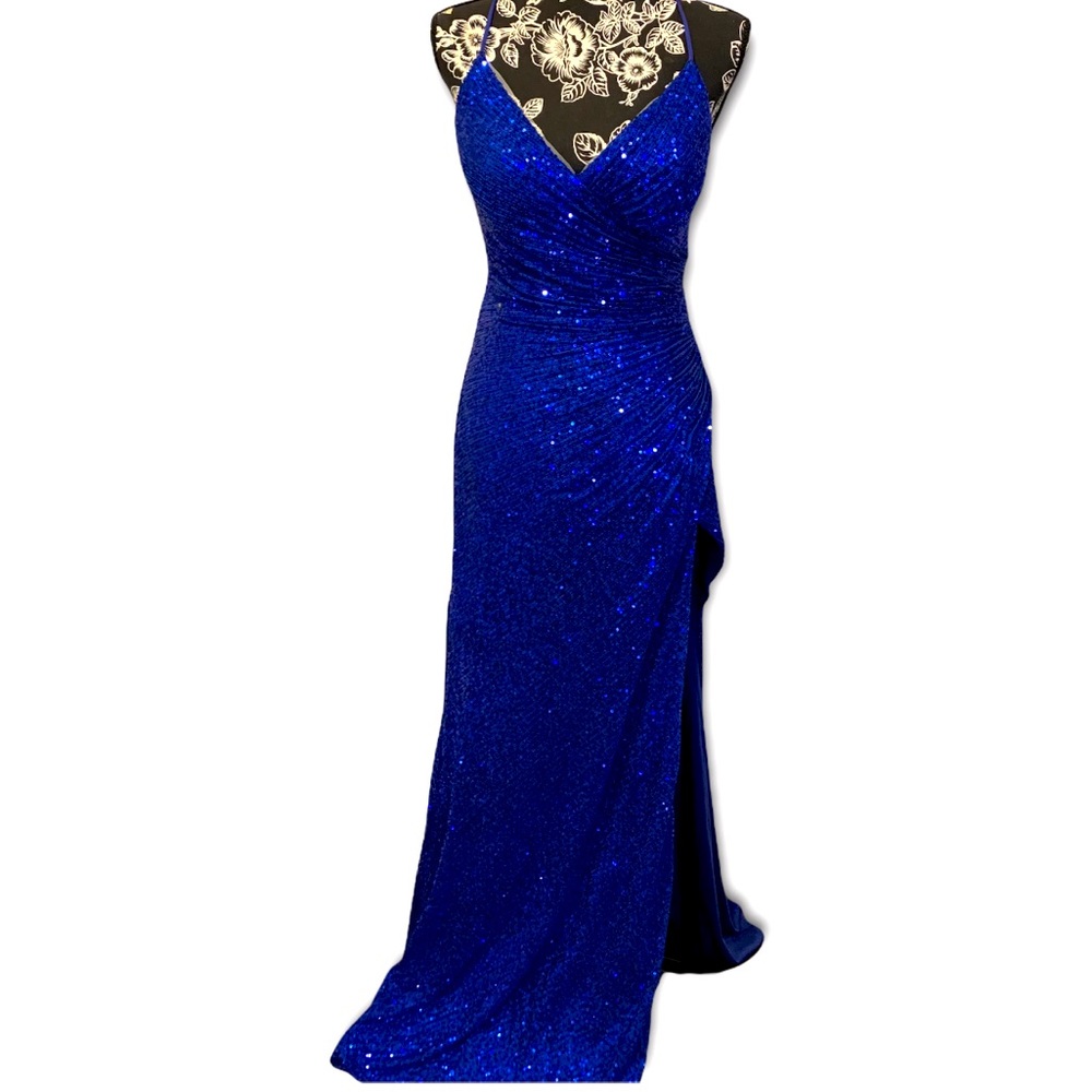 Royal blue sequence spaghetti strap dress